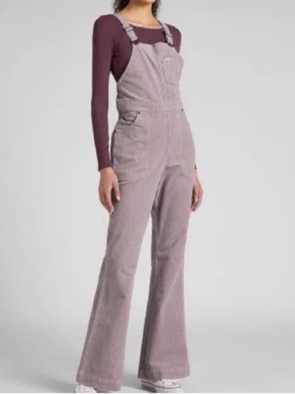 Free People x Lee Small Overalls Factory Flare Corduroy in Purple Storm NWT